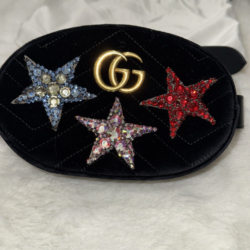 Gucci Black Belt Bag with Multicolor Star Embellishments